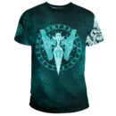 Ligerking T-Shirt - Cyan Spear Of The God Odin - Gungnir And Two Cyan Ravens Style A27