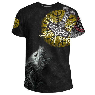 (Custom) Ligerking T-Shirt - Fenrir Fight Mjolnir of Thor on Helm Of Awe A27