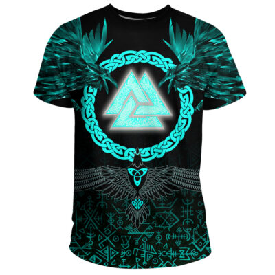 Ligerking - T-Shirt Three Raven and Valknut Cyan A27