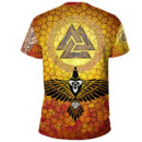 Ligerking T-Shirt - Raven Of Odin And Drakkar On Fire On Vignette Gold Valknut A27