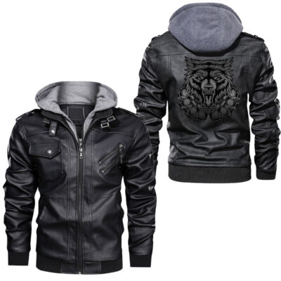 Ligerking - Howling Fenrir Wolf Nordic Mythology Leather Jacket A35