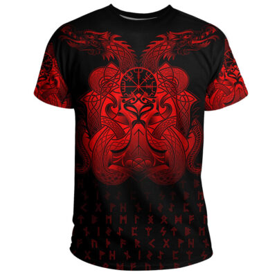 Ligerking T-Shirt, Vegvisir Mjolnir and Dragon Norse Tattoo A7