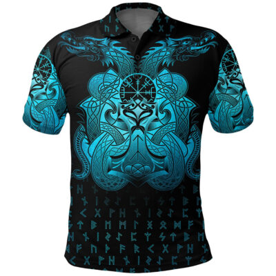 Ligerking Polo Shirt - Vegvisir Mjolnir and Dragon Norse Tattoo A7