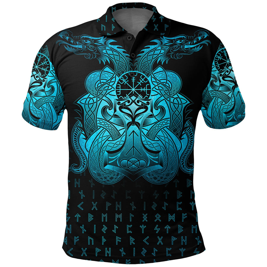 Ligerking Polo Shirt - Vegvisir Mjolnir and Dragon Norse Tattoo A7