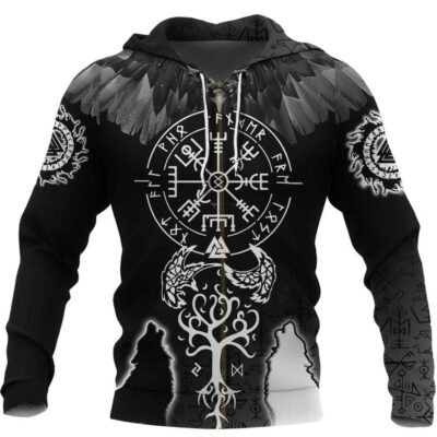 Ligerking - Raven and Wolf of Odin Zip Hoodie A35
