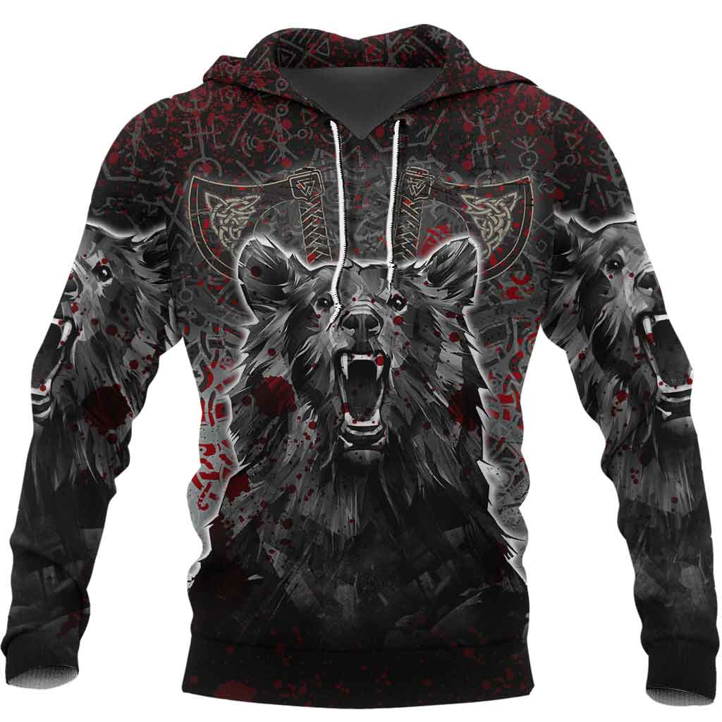 Ligerking Hoodie - Viking Berserker Bear Blood Hoodie A35 - Black
